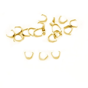 Macro view of gold-plated stainless steel pinch bails for DIY jewelry necklace pendants