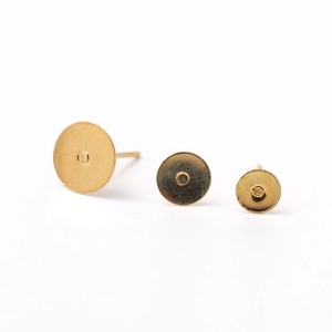Golden 316 stainless steel flat head earring posts in three sizes for DIY jewelry