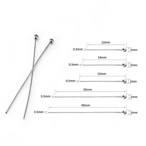Detailed size guide for stainless steel ball head pins ranging from 12mm to 40mm length