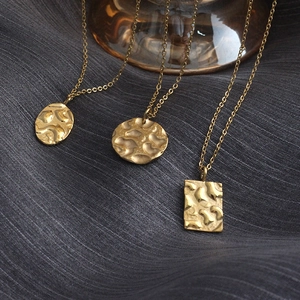 18K gold plated titanium necklaces with geometric hammered texture pendants