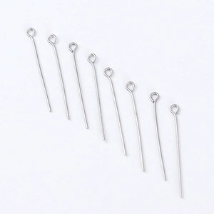 Polished silver stainless steel eye pins for DIY jewelry making and beading projects