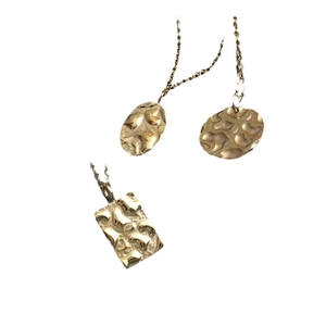 18K gold plated titanium necklaces featuring geometric round and oval pendants with textured finish