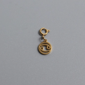 Macro shot of gold plated stainless steel Cancer zodiac pendant with a spring ring clasp