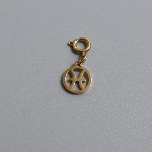 Detailed macro view of a gold-plated stainless steel Pisces zodiac pendant with clasp
