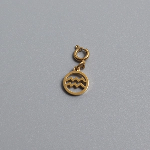 Polished gold Aquarius zodiac pendant with circular cutout and spring ring clasp