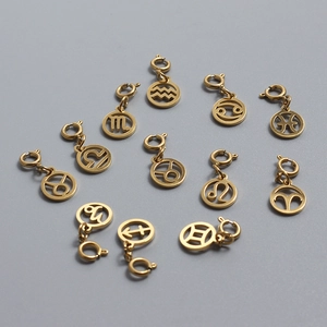 Set of 12 zodiac constellation pendants in gold finish with convenient spring ring clasps