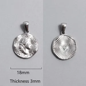 Front and back details of 18mm Roman coin pendant in polished stainless steel