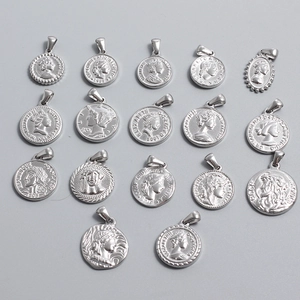 Vintage Stainless Steel Roman Coin Pendant Elizabeth II Portrait Relief Embossed Metal Charm For DIY Jewelry Making Necklaces