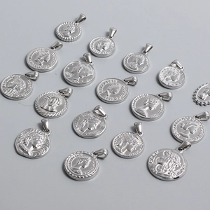 Silver vintage Roman coin pendants with relief carving for DIY necklace jewelry