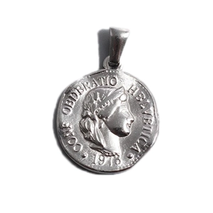 Vintage silver Roman coin pendant in stainless steel with 1978 Helvetia engraving