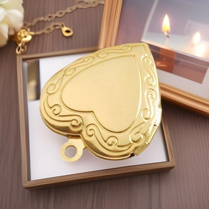 Vintage Stainless Steel Heart Locket Pendant Necklace For Women Engraved Openable Photo Frame Rhinestone Jewelry Gift