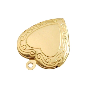 Golden heart locket pendant with vintage floral engraving on polished stainless steel
