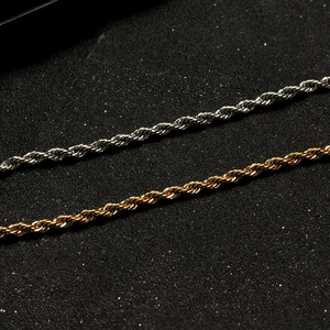 Polished stainless steel rope chain necklaces in gold and silver finishes for men and women