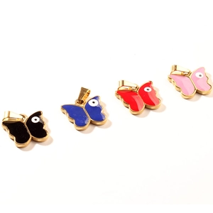 Lot de quatre mini pendentifs papillon en acier inoxydable pour création de bijoux DIY