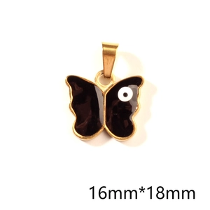 Détail du pendentif papillon doré 16x18mm avec émail noir et motif de l'œil bleu