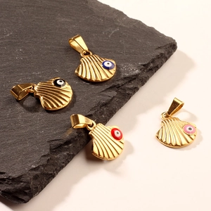 Ciondolo in Acciaio Inossidabile a Forma di Conchiglia Malocchio Vintage Placcato Oro Resina Goccia Colla Fai da Te Ciondolo per Collana Donna