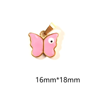 Pendentif papillon rose avec détail oeil du diable et fermoir doré, taille 16x18mm