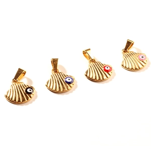 Ciondoli a conchiglia dorati con malocchio in quattro colori per gioielli fai-da-te