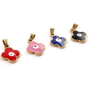 Colorful four-leaf clover flower pendants with evil eye design and golden metal edges