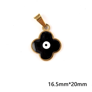 Detail of 16.5mm*20mm clover pendant with black enamel finish and evil eye motif