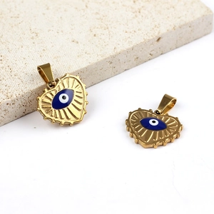 Vintage Stainless Steel Heart Evil Eye Pendant For Women Gold Plated Enamel Blue Eye Charm Jewelry Making Necklace Accessory