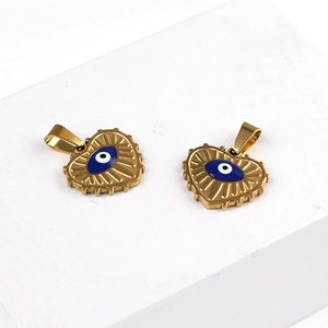 Golden heart-shaped Evil Eye pendant necklaces in vintage style with turquoise resin detail