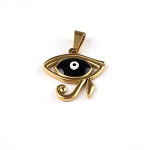 Colgante dorado del Ojo de Horus egipcio antiguo con detalles en esmalte blanco y negro
