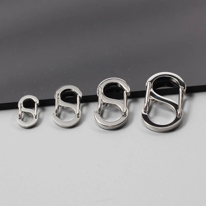 Polished 304 stainless steel S-shaped carabiners in four sizes for bags and keychains