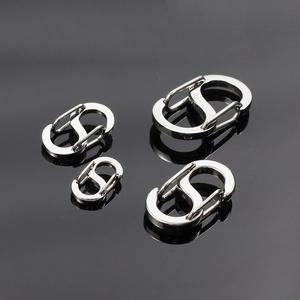 Polished 304 stainless steel S-shape carabiner set in four various sizes for keychains