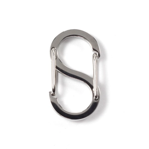 Polished 304 stainless steel S-shaped carabiner with dual spring gate for keychains