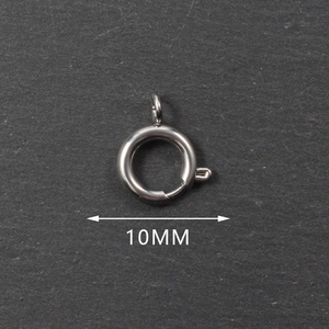 Macro shot of 10mm stainless steel spring ring clasp for jewelry making and necklaces