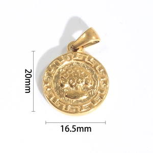 Detailansicht eines 16,5mm Edelstahl-Anhängers mit griechischem Muster und Rosen-Motiv