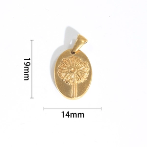 Detailansicht des ovalen Löwenzahn-Reliefanhängers mit Maßen von 19mm x 14mm auf weißem Grund