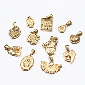 Collection of 11 vintage 18k gold plated stainless steel pendants for DIY jewelry making