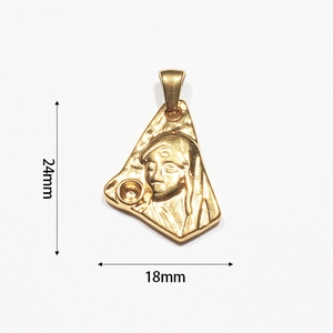 Close-up showing the 24mm by 18mm dimensions of the vintage Jesus relief pendant