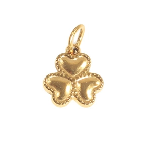 Eleganter Kleeblatt-Herzanhänger aus Gold-Edelstahl mit Perlenrand und oberem Ring