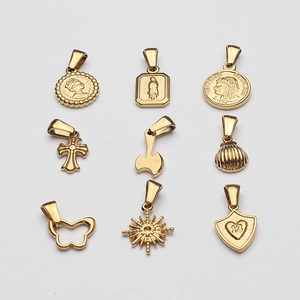 Vintage gold coin pendants with cross heart and butterfly charms in stainless steel
