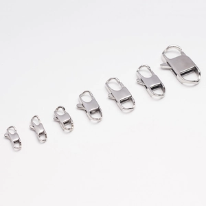 Polished 316L stainless steel lobster clasps in six different sizes for jewelry making
