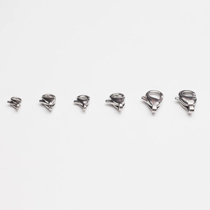 Polished 316L stainless steel lobster clasps in various sizes for jewelry making
