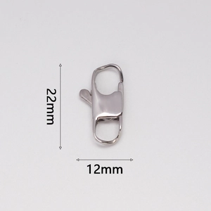 Polished 316L stainless steel lobster clasp accessory with 22mm x 12mm dimensions