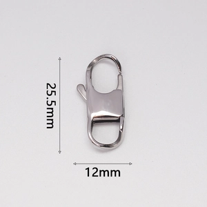 Polished 316L stainless steel lobster clasp with dimensions 25.5mm by 12mm