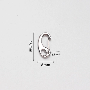 Macro detail of 16mm stainless steel lobster clasp with precise dimension markings