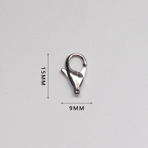 Polished 316L stainless steel lobster clasp with 15mm length and 9mm width dimensions
