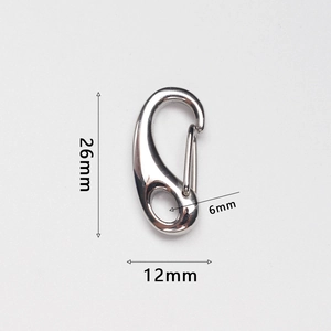 Polished silver 316 stainless steel lobster clasp showing 26mm length and 12mm width dimensions