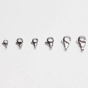 Polished 316L stainless steel lobster clasps in various sizes for jewelry making