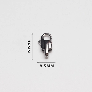 Detailed view of 16mm polished 316 stainless steel lobster clasp for jewelry making