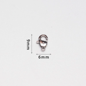 Detailed view of 9x6mm polished 316 stainless steel lobster clasp for jewelry DIY