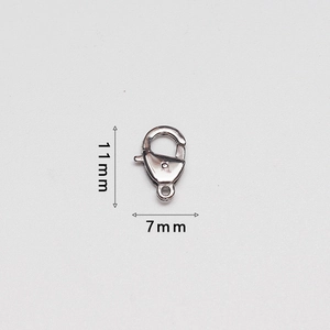 Detailed view of polished 11mm stainless steel lobster clasp with size measurements