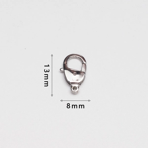 Polished 316 stainless steel lobster clasp accessory measuring 13mm by 8mm for jewelry