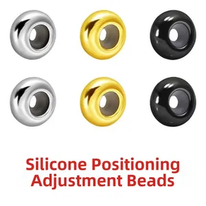Silicone positioning adjustment beads for DIY jewelry in gold, silver, and black colors
